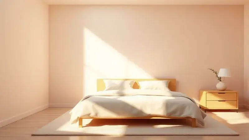 Cena de quarto minimalista iluminada por luz solar suave, transmitindo sensação de durabilidade e cuidado extremo.