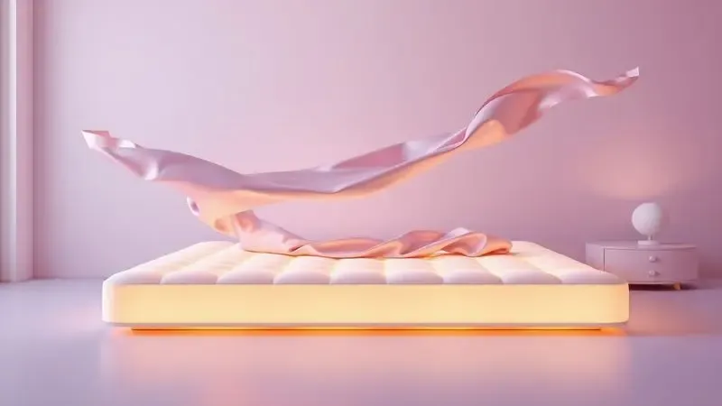 Ambiente de quarto minimalista em 3D representando o conforto e a durabilidade de um colchão de alta tecnologia.