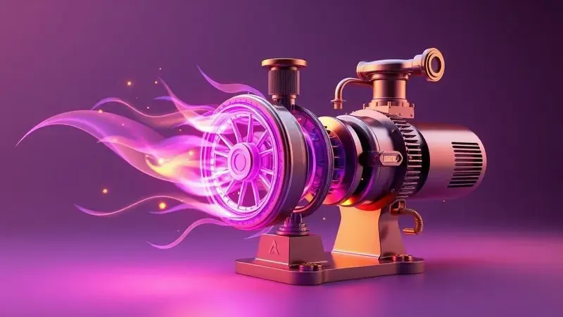 Conceito 3D abstrato de sistema de enchimento e bomba para colchões infláveis.