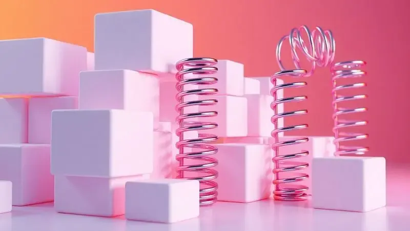Composição artística 3D comparando molas metálicas e blocos de espuma ergonômica para colchão.