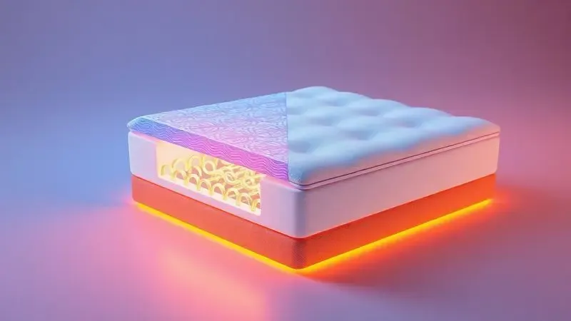 Comparativo conceitual em 3D entre a estrutura interna de molas e a densidade da espuma de um colchão.