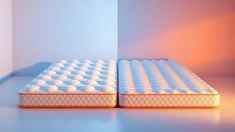 Comparação visual conceitual entre as texturas de um colchão pneumático e um colchão casca de ovo em estilo 3D render.