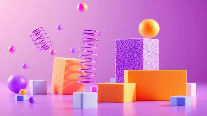 Ilustração artística comparando a estrutura de molas ensacadas e blocos de espuma de alta densidade em um ambiente estilizado.