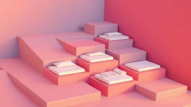 Comparativo visual de diferentes tamanhos de colchões em renderização 3D colorida.