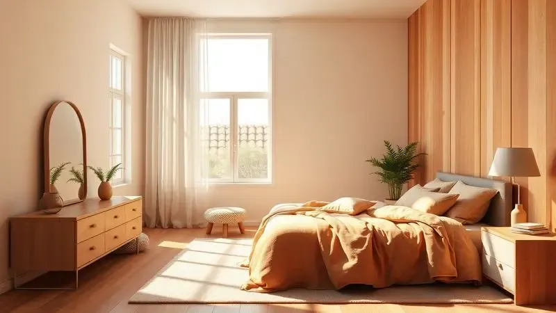 Quarto aconchegante com iluminação solar suave destacando o conforto e a durabilidade de uma cama bem arrumada.