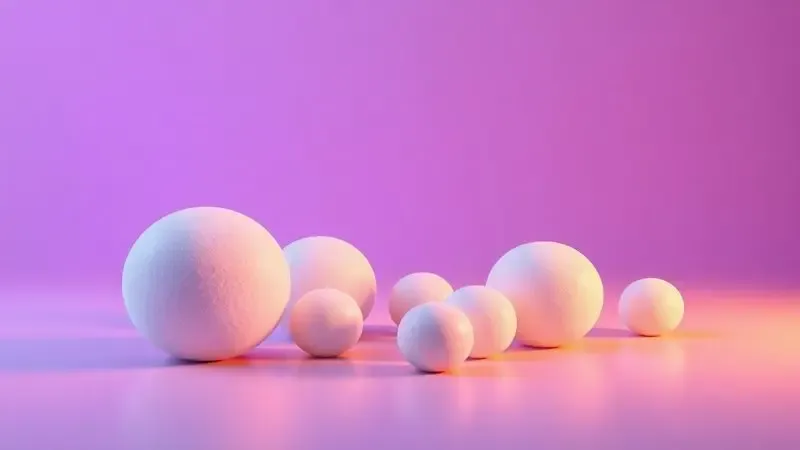 Representação conceitual 3D de diferentes densidades e firmeza de espuma em tons vibrantes.