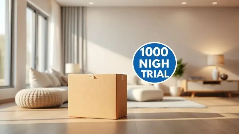 Representação conceitual de entrega rápida e período de experiência para testar um novo colchão.