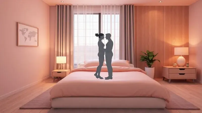 Ilustração 3D estilizada de silhuetas humanas descansando sobre uma superfície ergonômica e colorida.