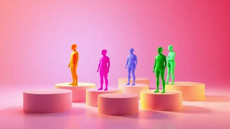 Silhuetas conceituais coloridas representando diferentes biotipos para escolha da densidade ideal de espuma.