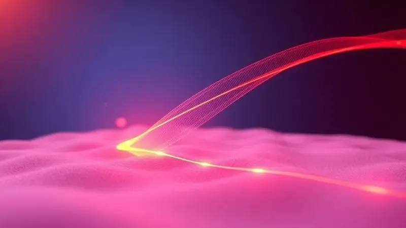 Visualização abstrata em 3D de fluxo sanguíneo saudável simbolizado por luzes quentes sobre uma superfície macia.