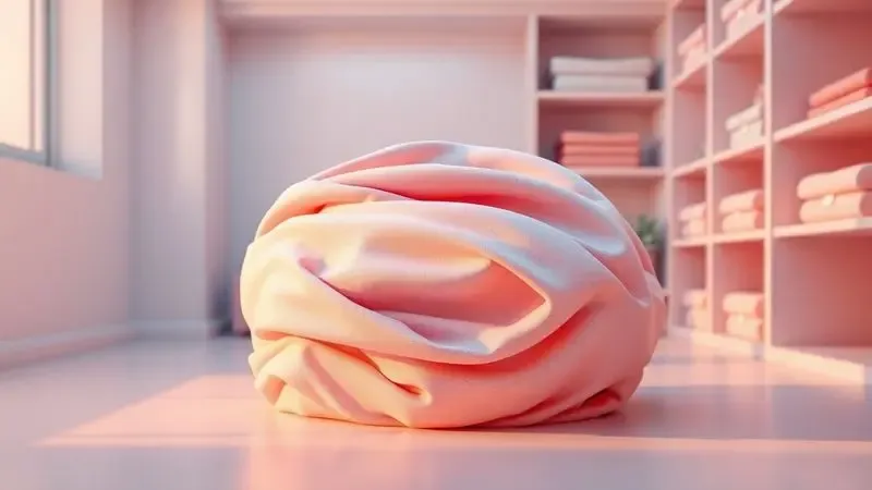 Representação 3D de um objeto macio dobrado organizadamente em um espaço limpo com iluminação ambiente quente.