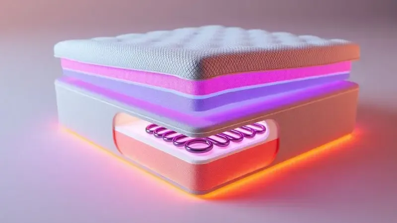 Ilustração conceitual das camadas internas de um colchão de alta durabilidade.