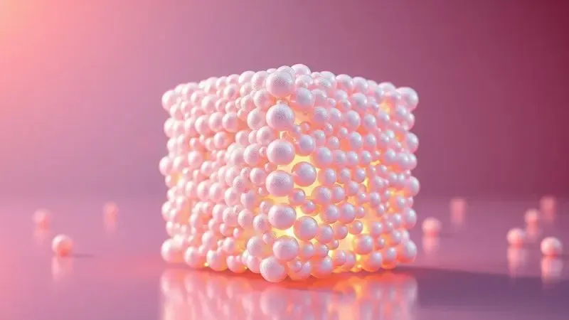 Representação conceitual em 3D das partículas de EPS isopor em uma estrutura sólida e leve para colchões.