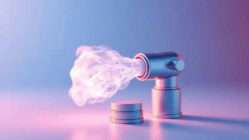 Representação visual 3D do processo de esvaziamento tecnológico de um colchão de ar com efeitos de luz vibrantes.