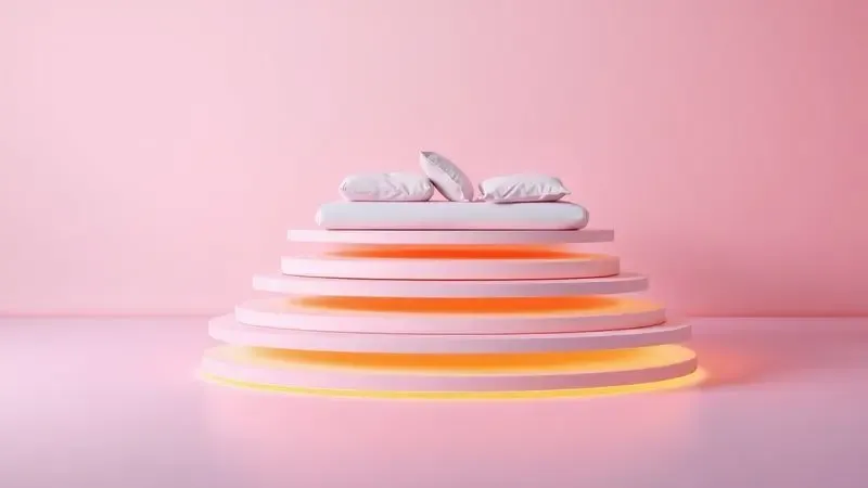 Infográfico conceitual 3D mostrando diferentes proporções e tamanhos de camas para guia de medidas de colchão.