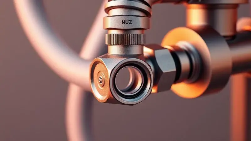Renderização 3D detalhada da conexão perfeita entre uma mangueira de inflador e uma válvula de ar arredondada.