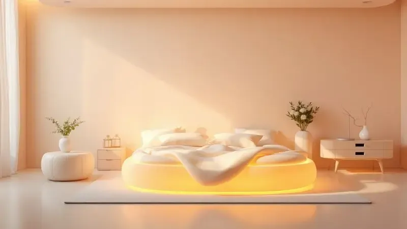 Ilustração 3D conceitual de um ambiente de cuidado acolhedor com foco em uma superfície de repouso ergonômica.