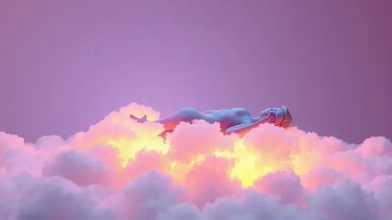 Ilustração 3D conceitual de uma pessoa descansando pacificamente para representar a saúde física e mental proporcionada por um bom colchão.