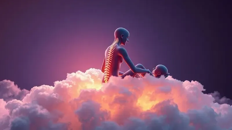Ilustração 3D conceitual de suporte ortopédico e conforto durante o sono para saúde da coluna.