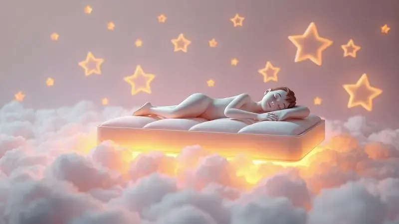 Ilustração 3D conceitual representando o sono profundo e reparador em uma superfície macia e confortável.