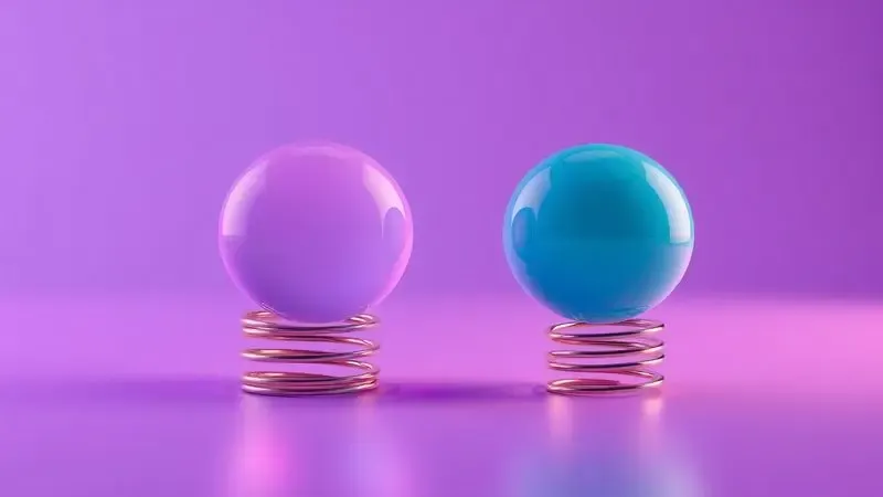 Renderização 3D ilustrando o isolamento de movimento em um colchão de molas ensacadas com esferas de pesos diferentes.