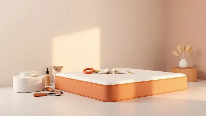Imagem conceitual 3D sobre cuidados e manutenção de colchões pneumáticos.