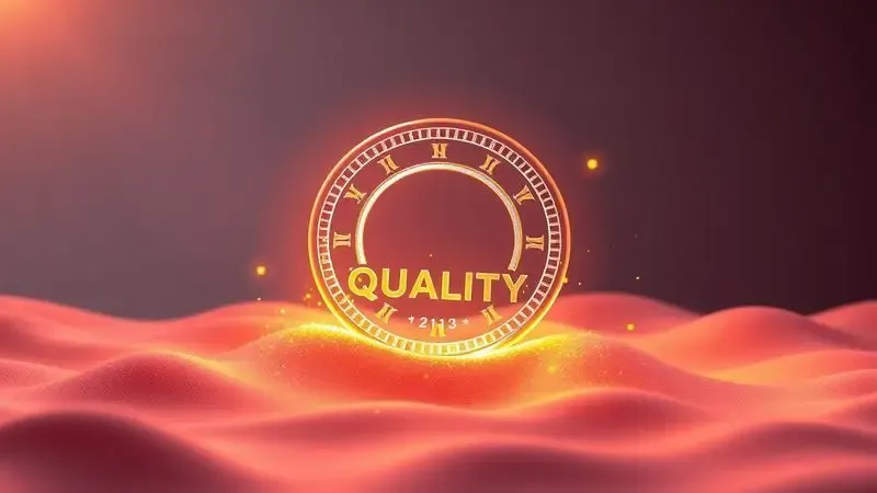 Símbolo de excelência em renderização 3D sobre superfície têxtil macia representando qualidade da marca.