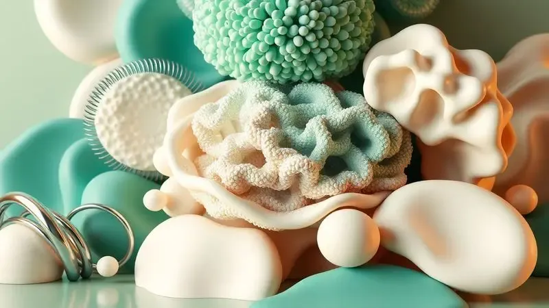 Representação artística 3D das diferentes camadas e materiais internos como molas e espumas de um colchão.