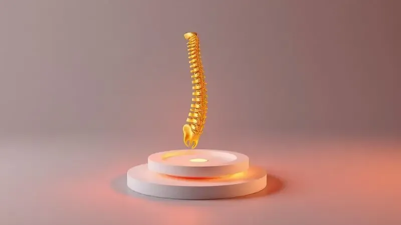 Renderização 3D de suporte ergonômico para a coluna vertebral em um colchão de alta qualidade com iluminação suave.