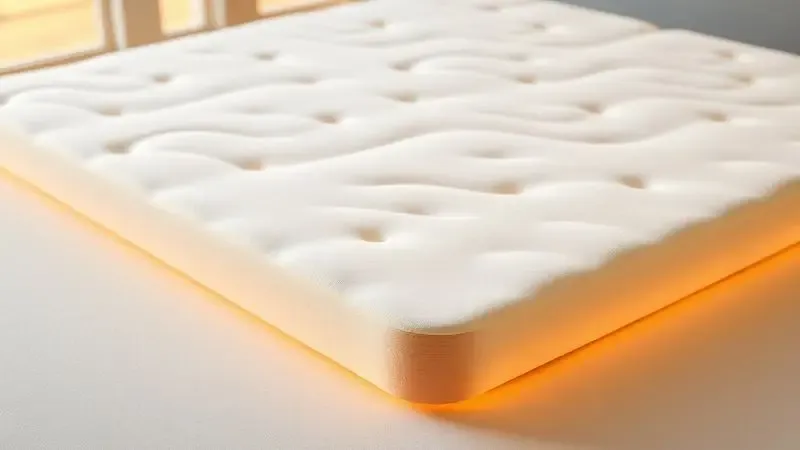 Superfície de colchão com design ergonômico e ondas suaves, representando o suporte ideal para a coluna vertebral.