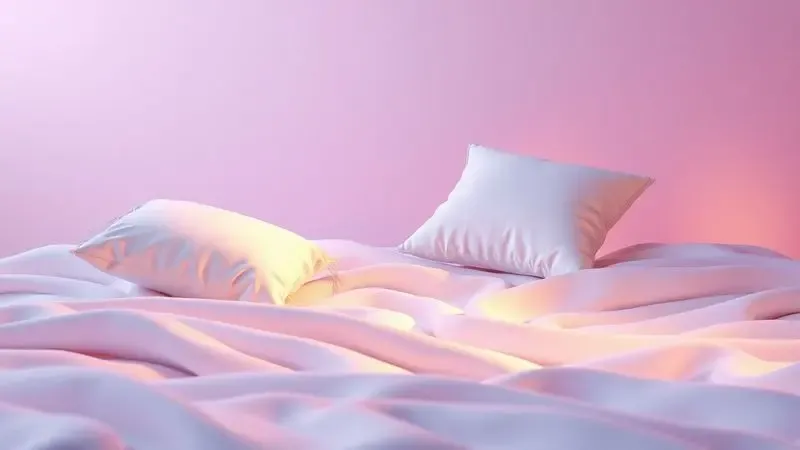 Ilustração 3D de travesseiros e ondas de conforto representando diferentes posições de dormir.