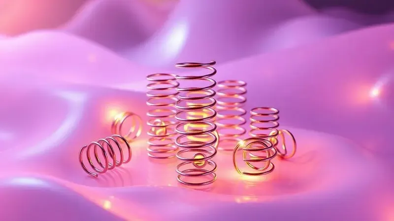Detalhe conceitual em 3D de molas internas de um colchão com iluminação dinâmica e cores ricas.
