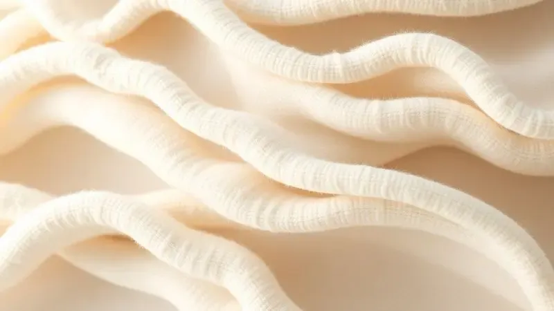 Visualização macro 3D de tecidos macios e camadas de fibras confortáveis para protetor de colchão.