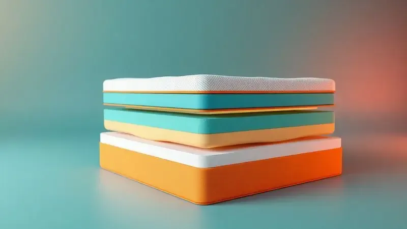 Visualização 3D conceitual das camadas internas e suporte de um colchão de molas premium.