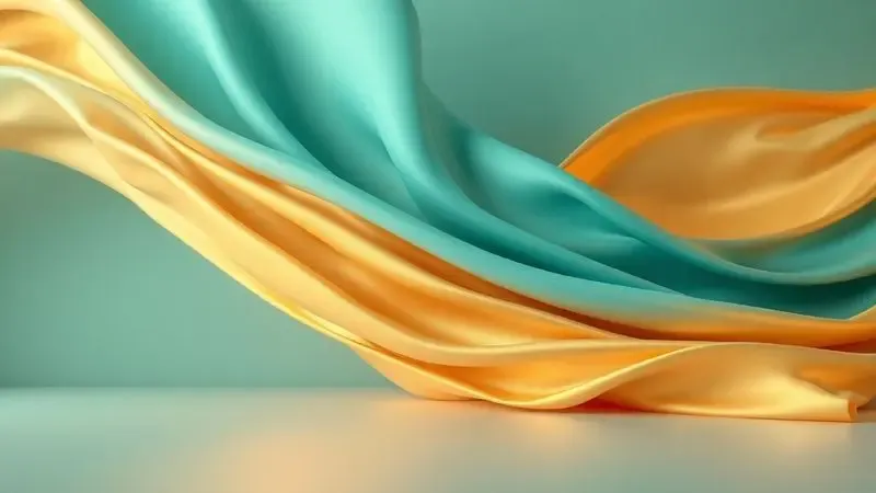 Ilustração conceitual 3D mostrando o movimento de tecidos deslizando suavemente sobre uma superfície.