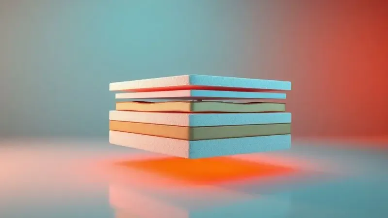 Representação visual das camadas internas de um colchão híbrido mostrando a combinação de molas e espumas em 3D.