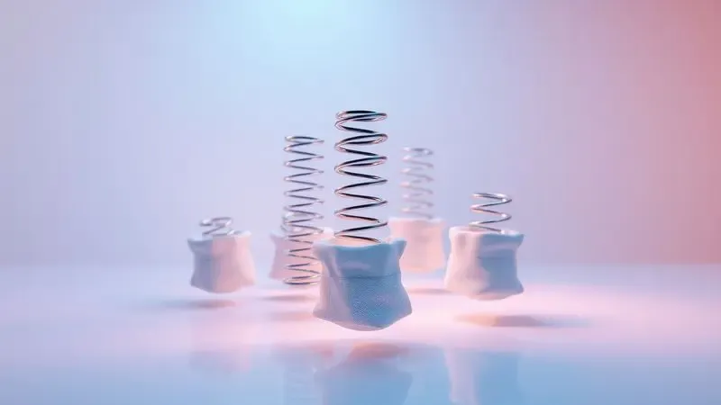 Visualização conceitual 3D de molas ensacadas individuais para colchão em ambiente minimalista com iluminação quente.