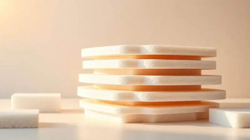Representação conceitual de camadas de espuma de alta densidade para colchão D33 com textura macia.