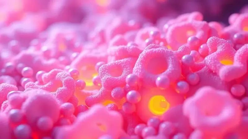 Representação 3D estilizada da estrutura interna e densidade de espuma de colchão em tons vibrantes.