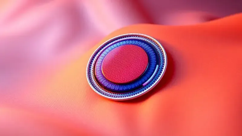 Renderização 3D estilizada mostrando a aplicação de um remendo circular em uma superfície flexível e texturizada.