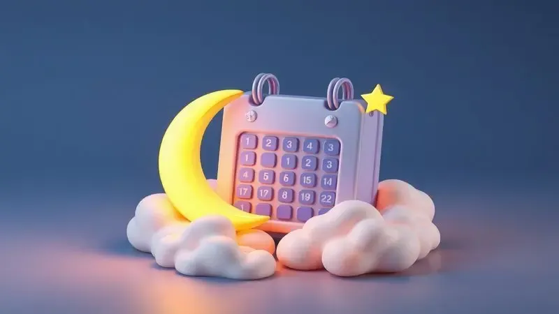 Representação gráfica de um período de teste noturno com lua e estrelas em estilo 3D vibrante.