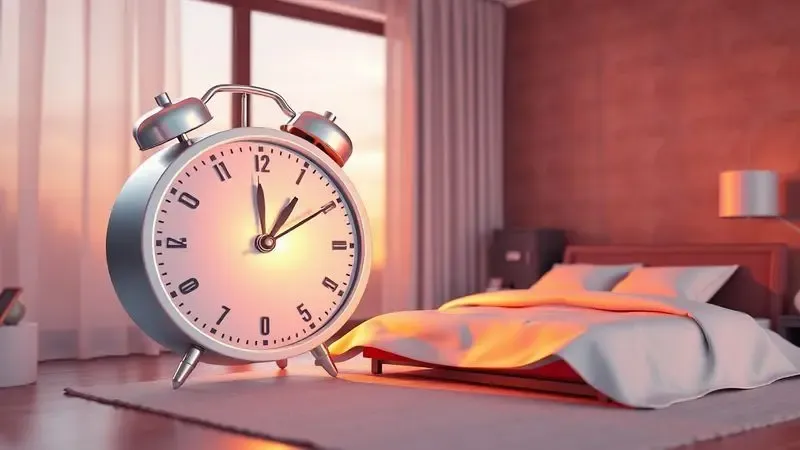 Cena 3D conceitual com um relógio estilizado e uma cama, representando o período de teste e a confiança na garantia.