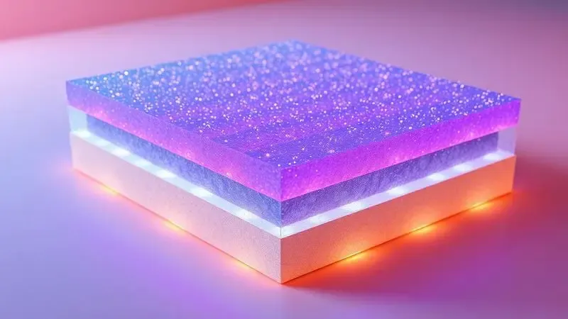 Representação visual conceitual das camadas internas de espuma de um colchão novo com cores vibrantes.