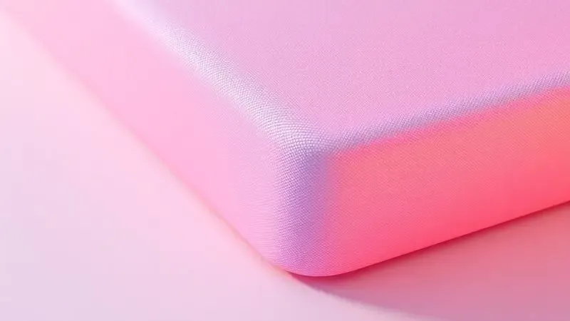 Visualização conceitual 3D de texturas de tecido e a quina de um colchão com cores vibrantes.