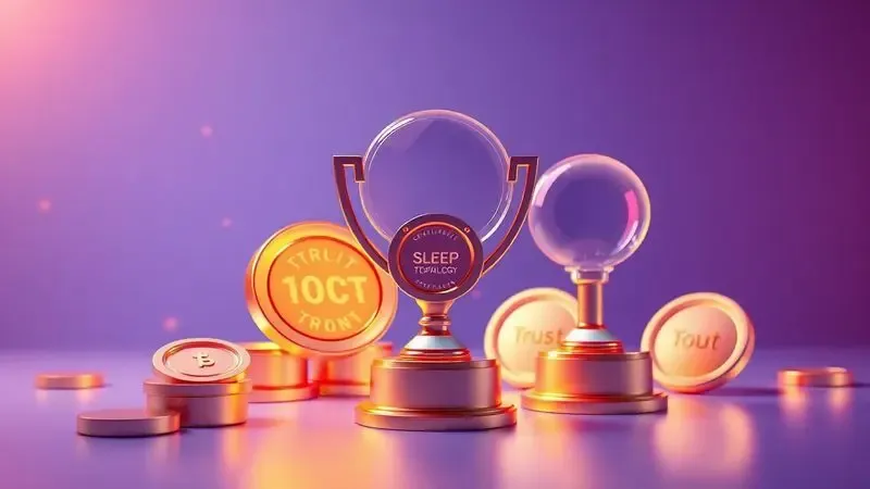 Ilustração 3D conceitual de prêmios e medalhas de excelência em tecnologia de sono e conforto.