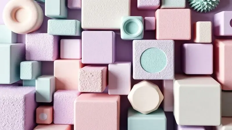 Representação gráfica em 3D de diferentes tipos de espumas coloridas e texturizadas para colchões.