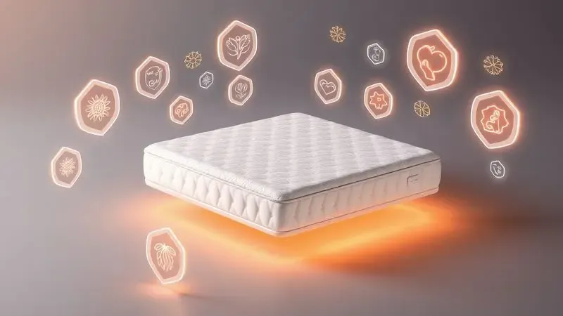 Imagem 3D das vantagens de proteção e saúde proporcionadas por colchões antialérgicos.