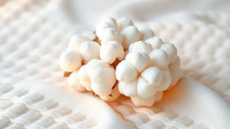 Renderização 3D de fibras de algodão sobre um tecido branco macio para protetores antialérgicos.