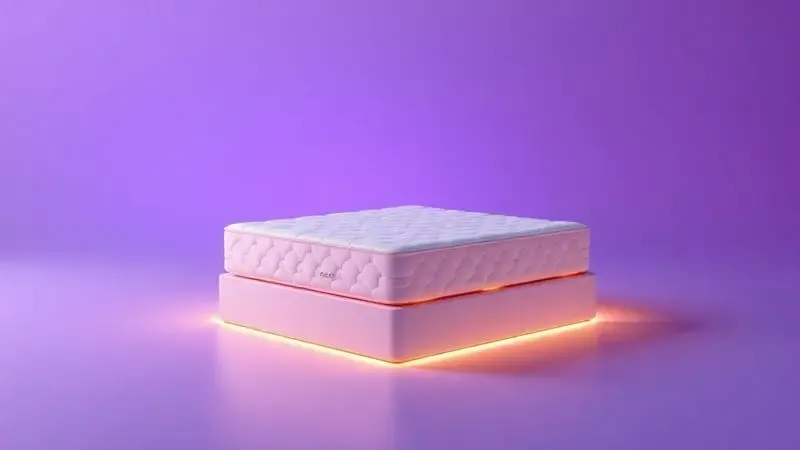 Renderização 3D de uma caixa de colchão premium com iluminação suave e moderna simbolizando qualidade.