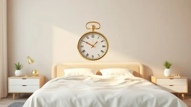 Ícone de relógio dourado flutuando sobre uma cama moderna indicando o tempo de vida útil do colchão.
